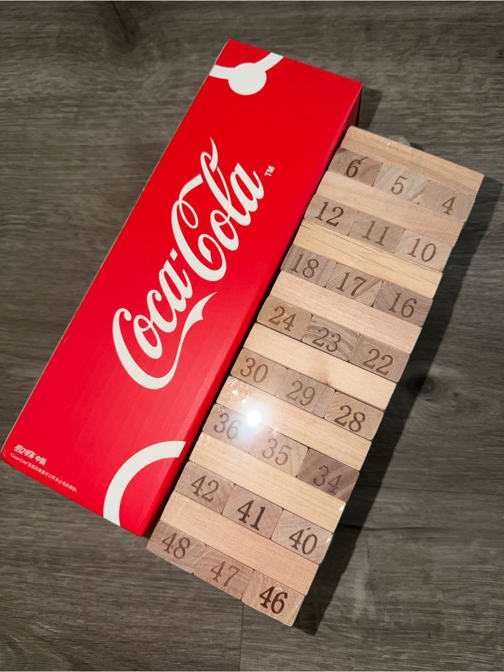 Coca Cola Wooden Numbered Block Stacking Game with Red Box